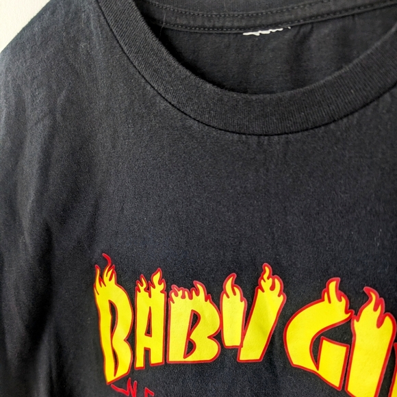 Baby Girl New Order Graphic Flaming Thrasher Font Black T-shirt - Picture 5 of 7